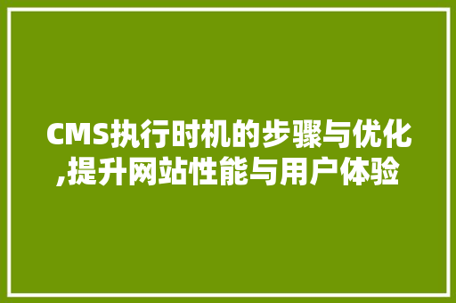 CMS执行时机的步骤与优化,提升网站性能与用户体验的关键 SEO关键词