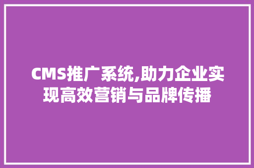 CMS推广系统,助力企业实现高效营销与品牌传播 搜狗SEO