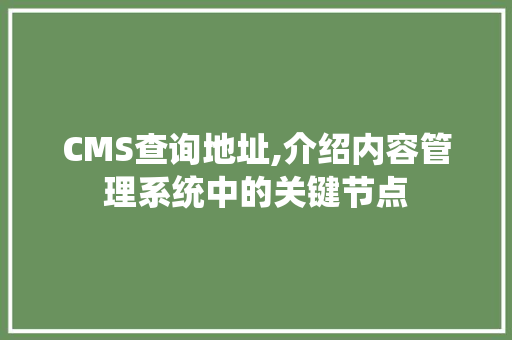 CMS查询地址,介绍内容管理系统中的关键节点 神马SEO