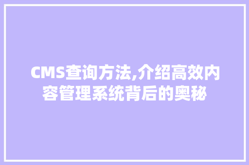 CMS查询方法,介绍高效内容管理系统背后的奥秘 网站建设公司