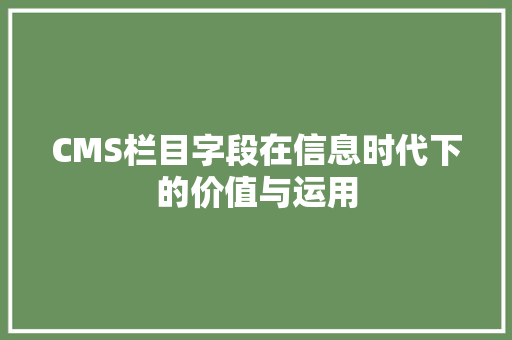 CMS栏目字段在信息时代下的价值与运用