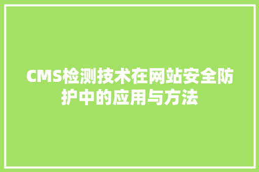 CMS检测技术在网站安全防护中的应用与方法 神马SEO
