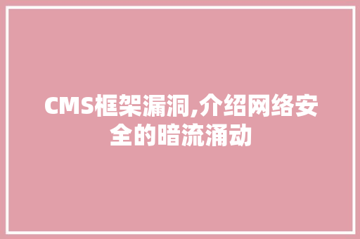 CMS框架漏洞,介绍网络安全的暗流涌动