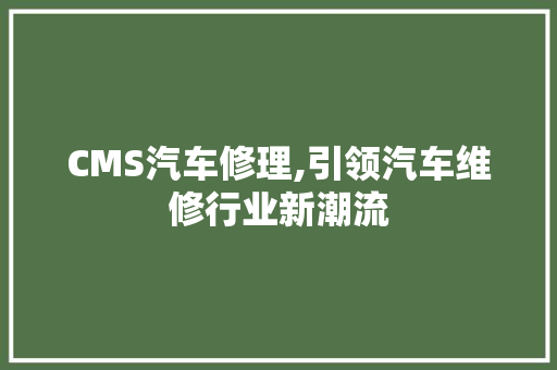CMS汽车修理,引领汽车维修行业新潮流 神马SEO