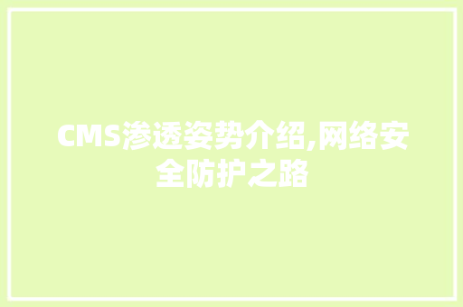 CMS渗透姿势介绍,网络安全防护之路 网站建设公司