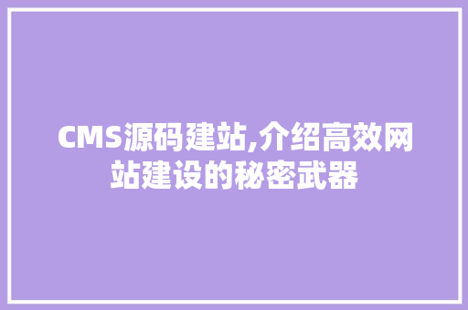 CMS源码建站,介绍高效网站建设的秘密武器