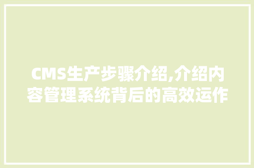 CMS生产步骤介绍,介绍内容管理系统背后的高效运作 SEO关键词