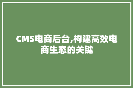 CMS电商后台,构建高效电商生态的关键