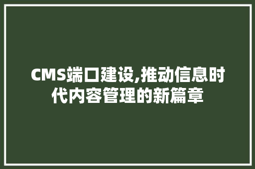 CMS端口建设,推动信息时代内容管理的新篇章