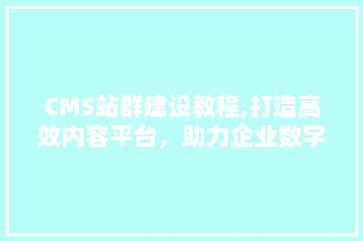 CMS站群建设教程,打造高效内容平台，助力企业数字化转型