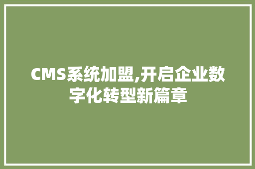 CMS系统加盟,开启企业数字化转型新篇章 必应SEO