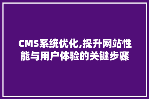 CMS系统优化,提升网站性能与用户体验的关键步骤