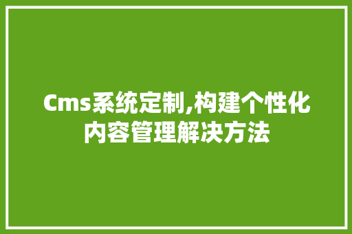 Cms系统定制,构建个性化内容管理解决方法