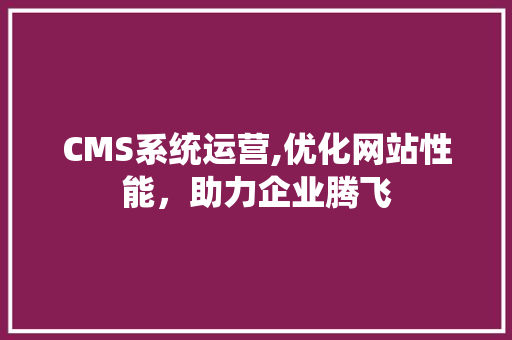 CMS系统运营,优化网站性能，助力企业腾飞