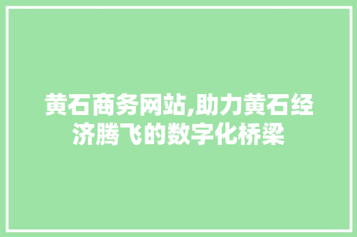 黄石商务网站,助力黄石经济腾飞的数字化桥梁 黄石商务网站,助力黄石经济腾飞的数字化桥梁 SEO关键词