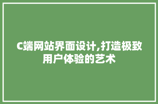 C端网站界面设计,打造极致用户体验的艺术 C端网站界面设计,打造极致用户体验的艺术 百度SEO