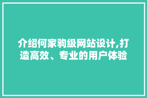 介绍何家驹级网站设计,打造高效、专业的用户体验 介绍何家驹级网站设计,打造高效、专业的用户体验 网站建设公司