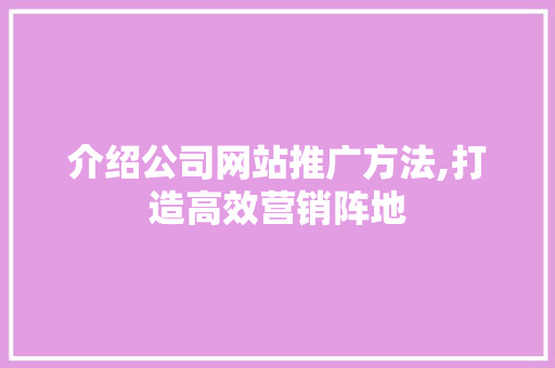 介绍公司网站推广方法,打造高效营销阵地 介绍公司网站推广方法,打造高效营销阵地 搜狗SEO
