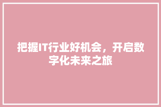 把握IT行业好机会，开启数字化未来之旅