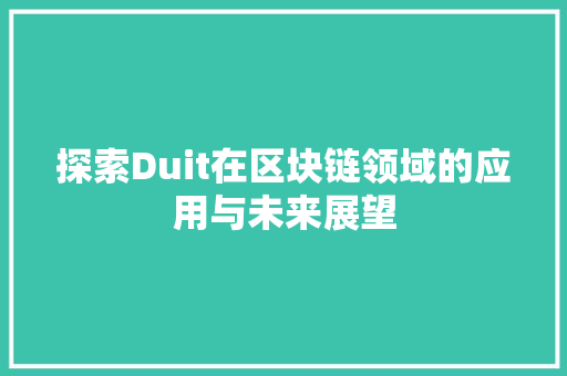 探索Duit在区块链领域的应用与未来展望