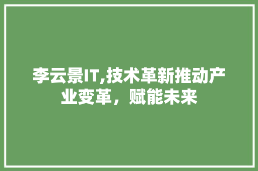 李云景IT,技术革新推动产业变革，赋能未来 神马SEO