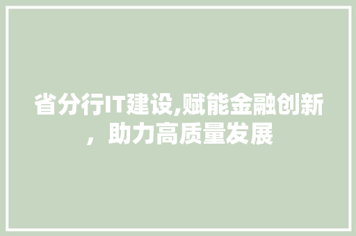省分行IT建设,赋能金融创新，助力高质量发展