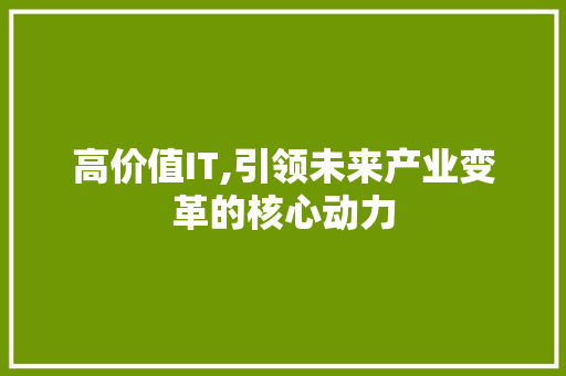 高价值IT,引领未来产业变革的核心动力 SEO关键词