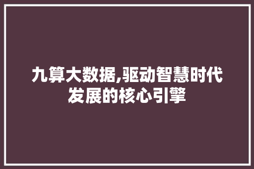 九算大数据,驱动智慧时代发展的核心引擎