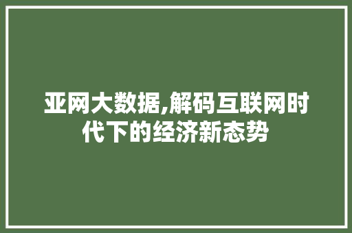 亚网大数据,解码互联网时代下的经济新态势 网站建设公司
