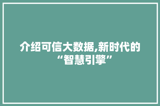介绍可信大数据,新时代的“智慧引擎”