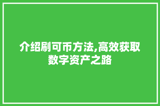 介绍刷可币方法,高效获取数字资产之路