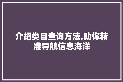 介绍类目查询方法,助你精准导航信息海洋 SEO关键词