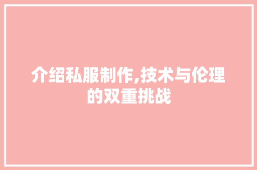 介绍私服制作,技术与伦理的双重挑战