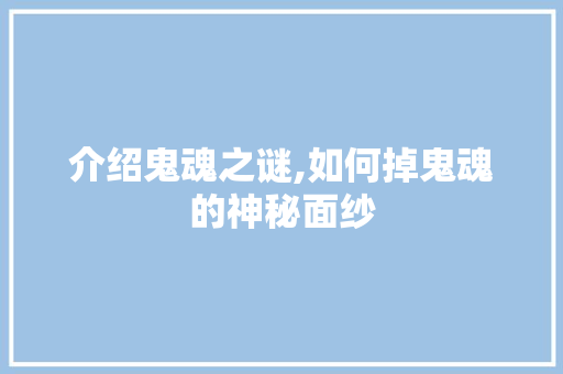 介绍鬼魂之谜,如何掉鬼魂的神秘面纱 SEO关键词