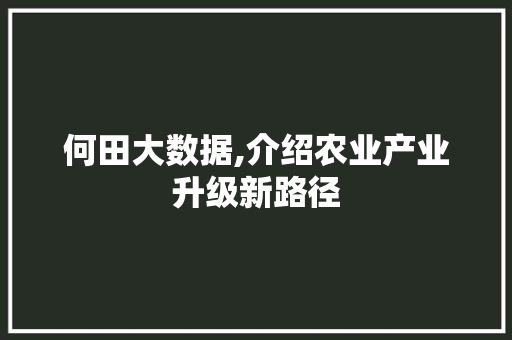 何田大数据,介绍农业产业升级新路径 网站建设公司