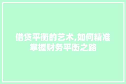 借贷平衡的艺术,如何精准掌握财务平衡之路 SEO关键词