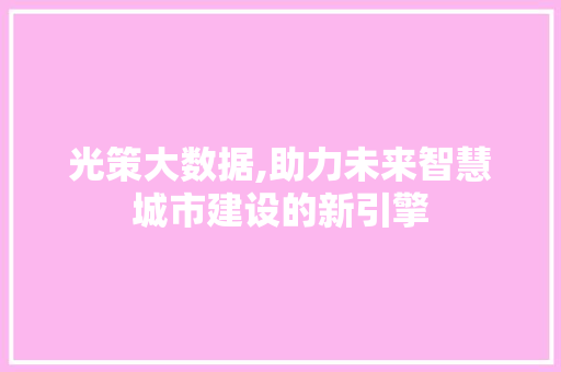光策大数据,助力未来智慧城市建设的新引擎