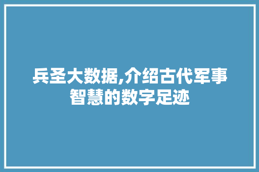 兵圣大数据,介绍古代军事智慧的数字足迹