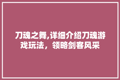 刀魂之舞,详细介绍刀魂游戏玩法，领略剑客风采 网站建设公司