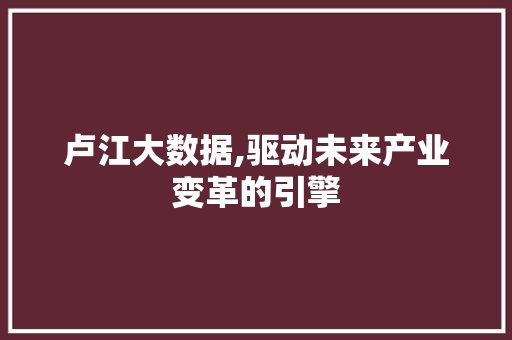 卢江大数据,驱动未来产业变革的引擎 神马SEO