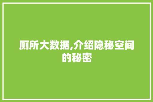 厕所大数据,介绍隐秘空间的秘密