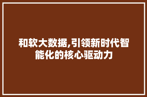 和软大数据,引领新时代智能化的核心驱动力 百度SEO