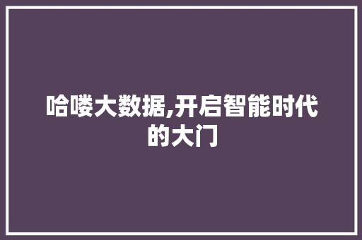 哈喽大数据,开启智能时代的大门