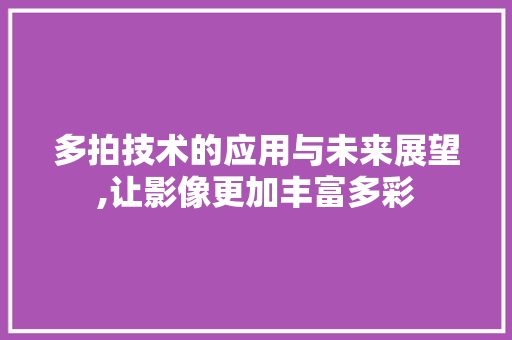 多拍技术的应用与未来展望,让影像更加丰富多彩