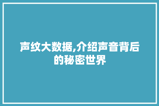 声纹大数据,介绍声音背后的秘密世界