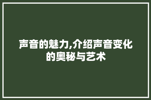 声音的魅力,介绍声音变化的奥秘与艺术