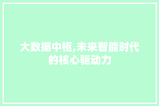大数据中枢,未来智能时代的核心驱动力