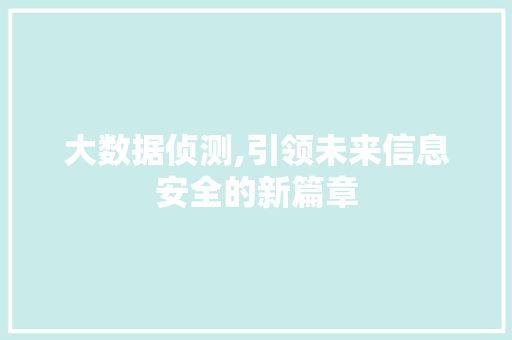 大数据侦测,引领未来信息安全的新篇章 SEO关键词