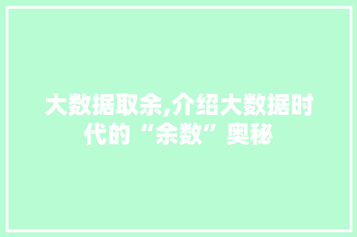 大数据取余,介绍大数据时代的“余数”奥秘 必应SEO