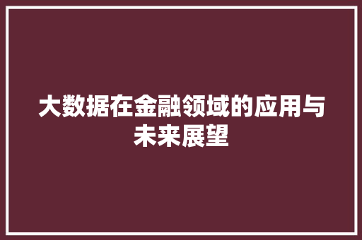 大数据在金融领域的应用与未来展望